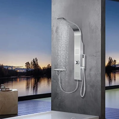 Imagen de Elbe®Columna ducha sin grifo con 3 funciones de ducha, acero inoxidable 304 cepillado, 2 chorros masaje, bienestar
