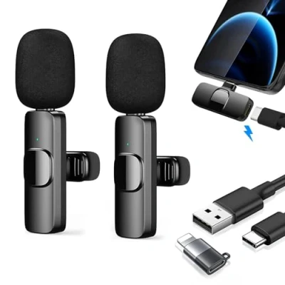 Imagen de Micrófono inalámbrico para iPhone/Android,Lavalier Grabación de vídeo,Youtube,Facebook,TikTok,Vlog,Podcast,Streaming Live,Mini Plug Play,Sin App(2 Pcs Mic)