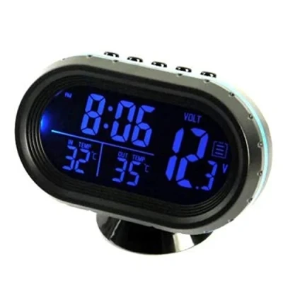 Imagen de Reloj Digital Coche,Termómetro para Coche, Voltímetro DC 12 24V, 4 en 1 Automóvil, Termómetro Coche Interior y Exterior, Pantalla Digital, LCD (Azul)