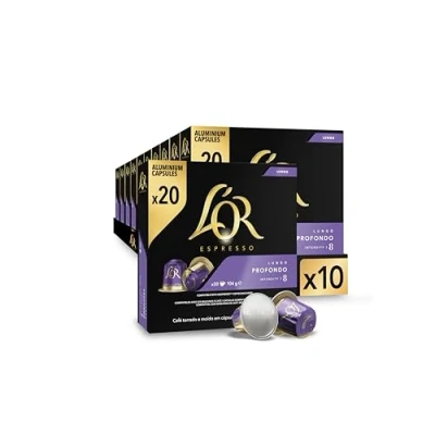 Imagen de Cápsulas monodosis L&#039;Or Lungo Profondo, Intenso Especiado, 20 cápsulas, Intensidad 8, Compatible con Nespresso