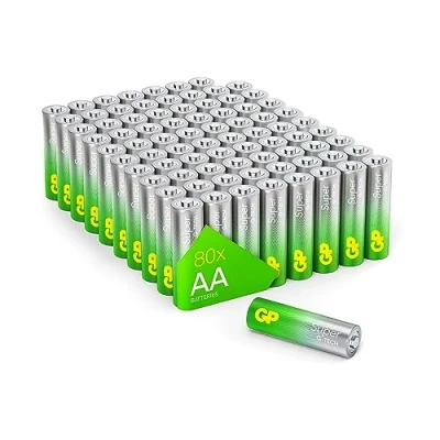 Imagen de GP Pilas alcalinas AA Mignon, LR06, 1,5 V, 80 Unidades, Ideal para La alimentación de Dispositivos Uso Diario Nueva tecnología G Tech