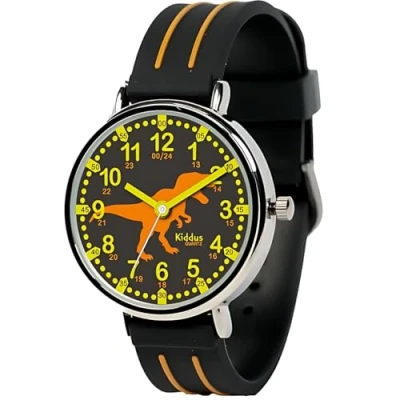 Imagen de Kiddus Time Teacher Classic Reloj trex black and orange para niños, Talla: One Size, T rex