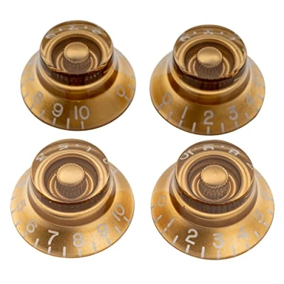 Imagen de Musiclily Pro Imperial Pulgadas Tamaño Botones de Potenciómetros Forma Sombrero Perillas para USA Guitarra Eléctrica Les Paul Style, Oro (Juego 4)