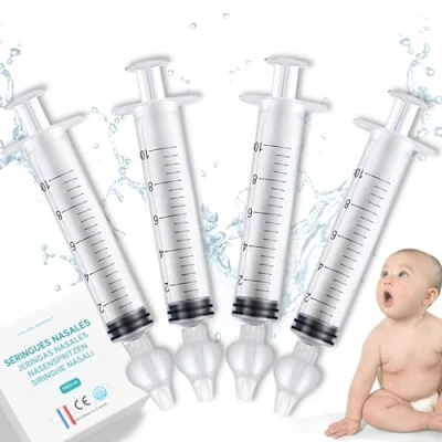 Imagen de Jeringa lavado nasal bebe 10ml ABBICARE™ sin BPA CE Kit 4 jeringas con adaptador de silicona puericultura suero fisiológico higiene