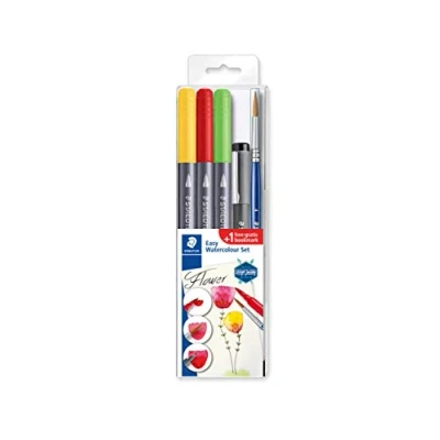 Imagen de STAEDTLER Design Journey 3001STB5 2 Easy Watercolour Set. Estuche con 3 rotuladores doble punta, 1 pigment liner y pincel. REGALO de punto libro