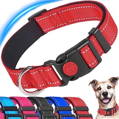 Imagen de ATETEO Reflective Dog Collar with Safety Locking Buckle and Soft Neoprene Padded, Adjustable Durable Nylon Puppy Collars for Small Medium Dogs,Red,S: 9 14.2 inch