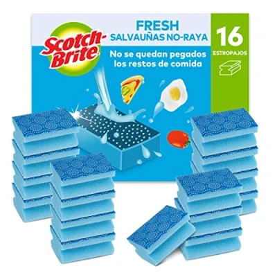 Imagen de Scotch Brite Estropajo exfoliante antiarañazos, 16 esponjas por paquete Elimina sin rayar los restos incrustados