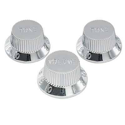 Imagen de Musiclily Pro Tamaño Métrico 18 Splines 2 Tone 1 Volume Botones de Potenciómetros Strat Knobs Perillas Set pour Guitarra Eléctrica Stratocaster Squier ST Style,Cromado