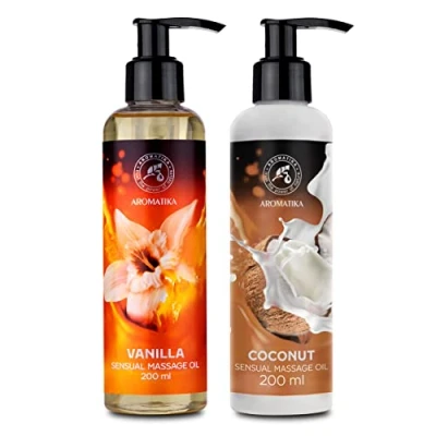 Imagen de Aceite de Masaje Sensual Vainilla y Coco 2x200ml con Aceites Almendra Semillas Uva Cosméticos Naturales Relajación