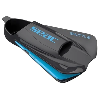 Imagen de Seac Shuttle Aletas cortas de natación 100% silicona para entrenamiento cardiovascular y fuerza, unisex, adulto, color negro azul, talla 38/39