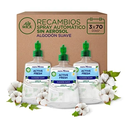Imagen de Air Wick Active Fresh Spray Automatico Sin Aerosol Ambientador para casa con aroma a Algodón Pack de 3 Recambios (228mlx3)