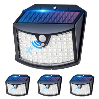 Imagen de Giliwosy Luz Solar Exterior, 4 Paquete/3 Modos IP65 Impermeable Focos LED Exterior Solares con Sensor de Movimiento, Luces Jardin para Garajes Caminos Puertas (Blanco Frío)