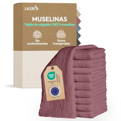 Imagen de Laleni muselinas bebé algodón 70x70cm 30 uds gasas para bebés Piel Sensible Ideal como Toalla recién Nacido Supersuave y Absorbente pañales de Muselina en Rosa