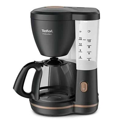 Imagen de Tefal Includeo CM5338 Cafetera Goteo, con jarra de cristal 1.25 L, soporte filtro extraíble fácil limpiar, hasta 15 tazas café, modo mantener caliente, apagado automático, visor nivel agua
