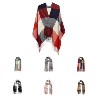 Imagen de Good Nite Bufanda Pañuelo Cuello Mujer Invierno Otoño Fular Hombre Cuadros Elegante Chal Pasminas Moda Suave Cálido (Rojo,200x60cm)