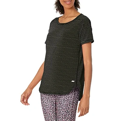 Imagen de Amazon Essentials Camiseta Ligera de Cuello Caja y Ajuste Informal para Gimnasio Mujer, Negro Rayas, S