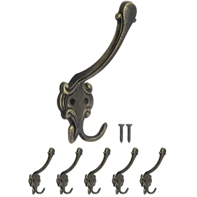 Imagen de Fuxxer® Perchero clásico con doble gancho para sombrero, diseño antiguo, juego de 5 unidades, color bronce (grande)