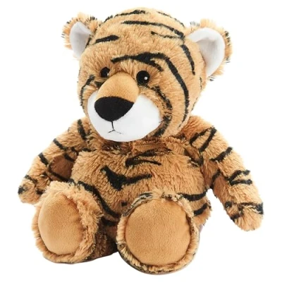 Imagen de Warmies Juguete de peluche grande tigre apto para microondas, marrón, calmante y suave con aroma a lavanda.