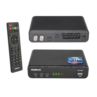 Imagen de Humax Digital HD Fox Receptor de satélite 1080P HDTV Sat Receiver con fuente alimentación 12 V Camping Astra preinstalado HDMI, SCART, DVB S/S2 PVR Ready