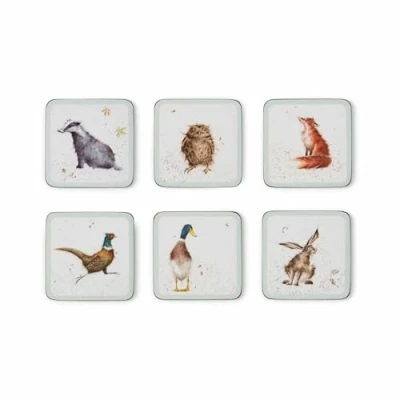 Imagen de Homdox Pimpernel 10,5 x cm MDF con respaldo de corcho Wrendale Designs Posavasos, juego 6, multicolor