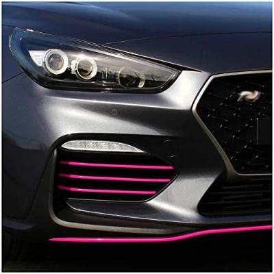 Imagen de Finest Folia Designline D010 Juego de adhesivos decorativos para la rejilla del radiador o bastidor entrada aire vehículo, pegatinas adaptadas, accesorios el coche (rosa neón)