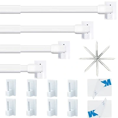 Imagen de 4 barras de cortina adhesivas, barra extensible, para tienda, armario, ventana, cocina, proyectos bricolaje (80 140 cm, blanco)