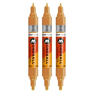 Imagen de Molotow One4All Acrylic Twin Marker (grosor de trazo 1,5 mm y 4 mm, alta cobertura permanente), 3 unidades, color ocre 108 marrón claro