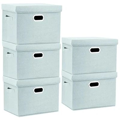 Imagen de TYEERS Grandes Cajas de Almacenaje con Tapa, Tela, Lavable, Organizadoras, 44x30x29 cm, Juego 5, Aqua Spring