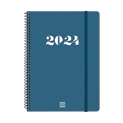 Imagen de Finocam Agenda Espiral My 2024 semanal horizontal enero diciembre (12 meses) azul francés