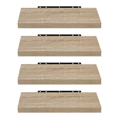 Imagen de EUGAD Estante Flotante de Pared Retro Estantería Madera Colgar Libro CD Juego 4 para Salon Dormitorio 50cm Roble 0115QJ