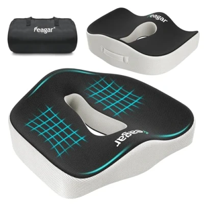 Imagen de Feagar Cojin Coxis de Espuma Memoria Portátil Silla Oficina Antiescaras Asiento Coche Conductor, Sillas Gaming, Rueda, Funda Lavable, Negro