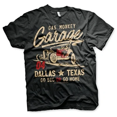 Imagen de Gas Monkey Garage Go Big Or Home Hombre Camiseta Negro XL, 100% algodón, Regular
