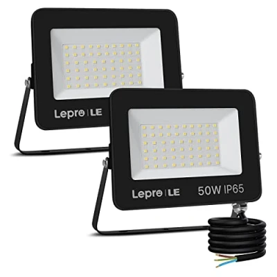 Imagen de Lepro Foco LED Exterior 50W 4250 lúmen, Luces Blanco Frío 5000K, Ángulo de Haz 110, Luz Seguridad Impermeable IP54, Proyector para Jardín, Patio, Garaje, 2Pcs