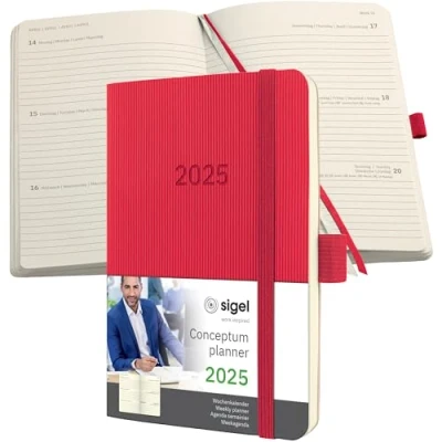 Imagen de SIGEL C2535 Conceptum Agenda semanal 2025, aprox. A6, rojo, tapa blanda, dos páginas = una semana, 176