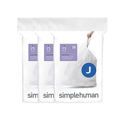 Imagen de simplehuman CW0259 3 x paquete de 20 bolsas basura a medida (60 bolsas), código J, plástico blanco