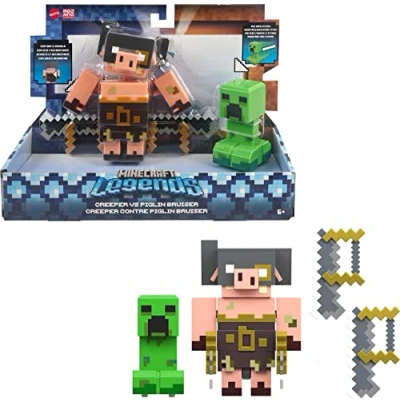 Imagen de Mattel Minecraft Legends Creeper y Piglin Bruiser Figuras de acción con accesorios, juguete +6 años (GYR99)