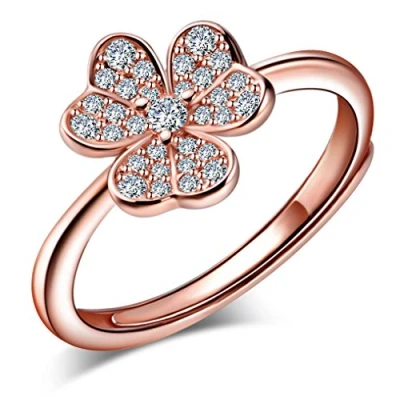 Imagen de Anillos Mujer Niña, Yumilok Moda Oro Rosa S925 Plata de Ley con Circonitas Flores, Regalo para Novia