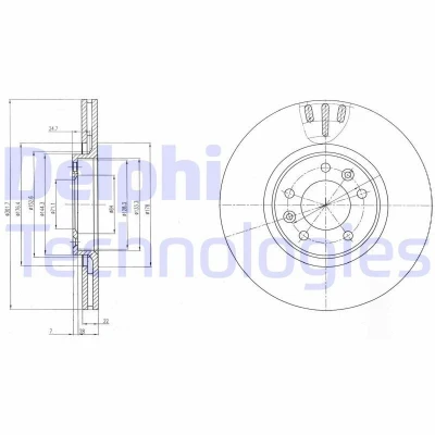 Imagen de DELPHI BG4150 Disco de freno 302 22 5 ventilado aceitado sin procesar cojinete rueda, anillo sensor ABS CITROËN: C6 Berlina