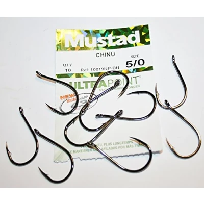 Imagen de Anzuelos de pesca Chinu anillados la marca Mustad 10019NP BN, pack 10, 5/0
