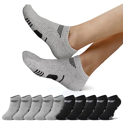 Imagen de NUOZA Calcetines Cortos Hombre Algodon Verano Respirable Invisibles Running Negro Gris