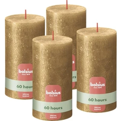 Imagen de Bolsius Pillar Candle Shimmer Gold 13 cm / ø 7 4 Pieces