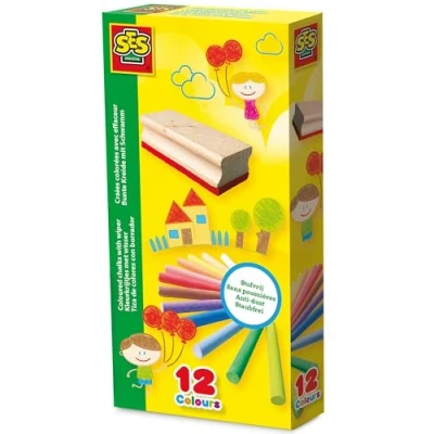 Imagen de SES Creative 00208 Tizas coloridas con borrador de pizarra, juego 13 piezas