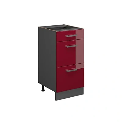 Imagen de Vicco Mueble bajo de Cocina R Line, Rojo Burdeos Alto Brillo/Antracita, 40 cm con cajones, sin encimera