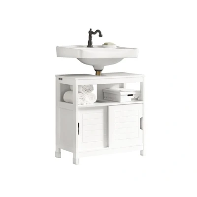 Imagen de SoBuy Mueble para Debajo del Lavabo Armario de Baño Suelo 1 Estante y 2 Puertas Correderas Gris Claro 60 x 30 61 cm FRG128 SG ES