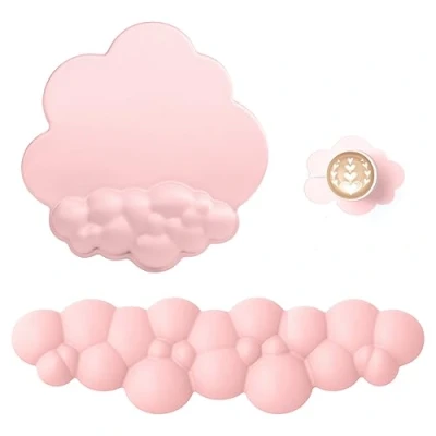 Imagen de ATTACK SHARK Cloud Reposamuñecas con Conjunto de Posavasos, Descanso Palma Ergonómico, Base Anti Slip, Almohadilla Muñeca Ultra Suave para Escritura/Juego Cómodo Teclado y Ratón Rosa Claro