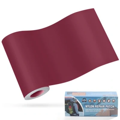 Imagen de Parches de nailon autoadhesivos, OAZ 10x160 cm parche reparación impermeable autoadhesivo, autoadhesivo Rojo vino, para tiendas campaña, plumíferos, sacos dormir