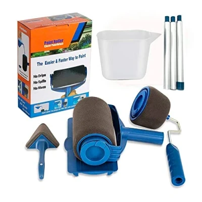 Imagen de RevolutionLine Juego completo de rodillos para pintar sin goteo Rodillo Recargable con palo extensible Kit pintura depósito integrado, antigoteo, no ensucia, fácil usar