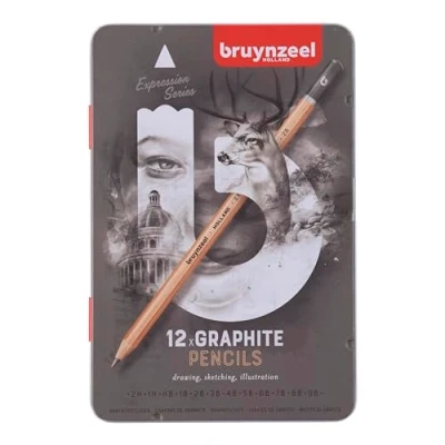 Imagen de Bruynzeel Expression Juego de 12 Lápices Grafito en Estuche 2H 9B para Bosquejar y Dibujar
