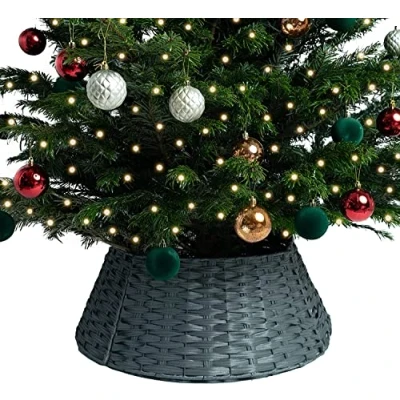 Imagen de RELSY falda de árbol Navidad gris, cesta base Navidad, ratán y mimbre para cualquier tamaño (tamaño grande, gris frío)