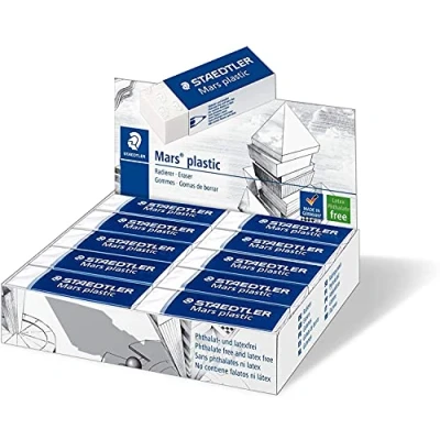 Imagen de Staedtler Mars Plastic 526 50. Goma de borrar color blanco, Caja con 20 unidades.